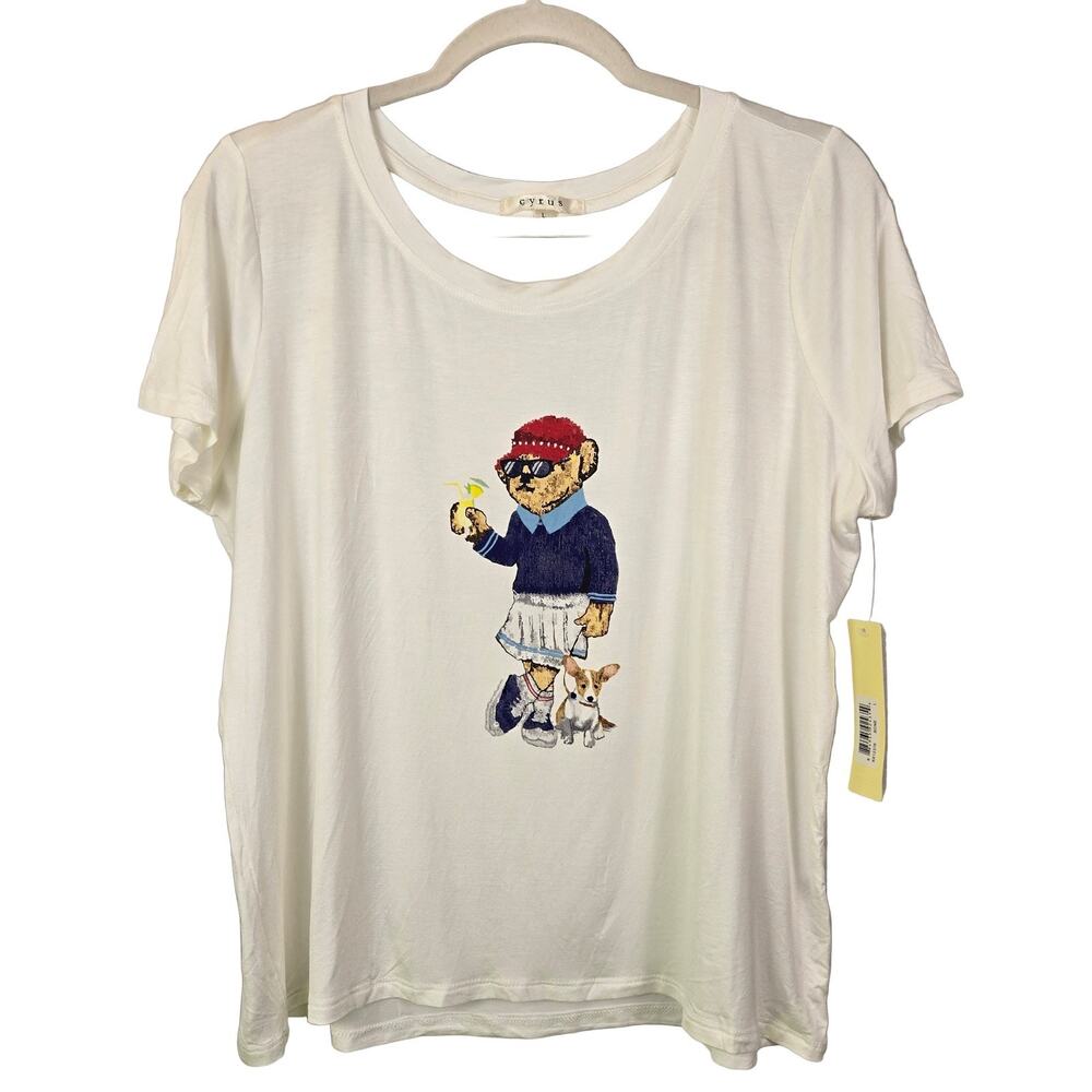 Cyrus Bear & Dog Graphic T NEW Bone L Rayon Spandex Designer streetwear preppy